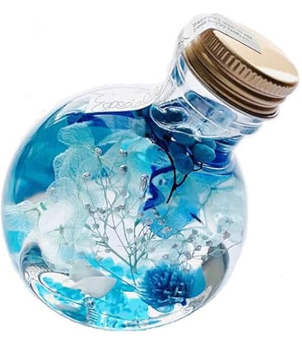 ハーバリウム●ブルーSP薔薇のボトル Amazon｜開運ハーバリウム 風水 カラー (ブルー 青) バラ 丸瓶